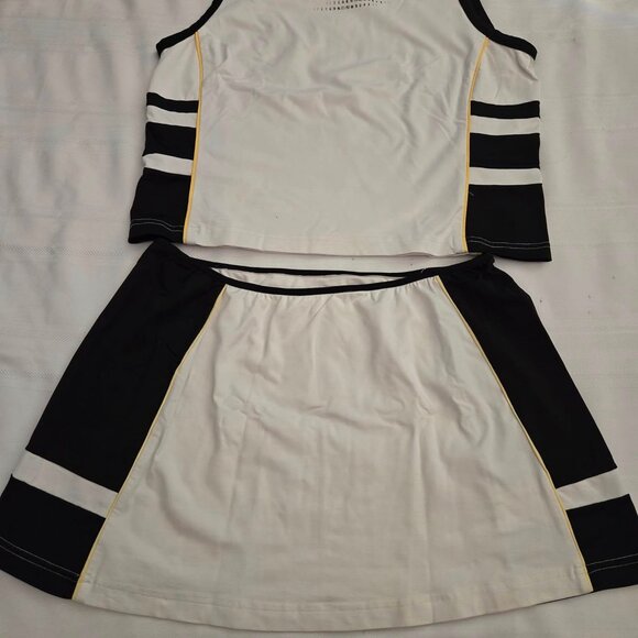 Women's Size Large LBH Activewear 2pc Set Black & White W/Yellow - Picture 10 of 10